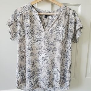 Banana Republic Floral Black and Grey Blouse